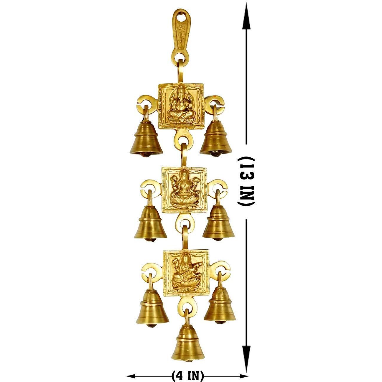 Pick End Now Brass Wall Hanging Laxmi Ganesh & Saraswati with 7 Bells | Wall Decorative Bell for Home, Office Dcor, Product Dimensions - 10.16 x 2 x 33.02Cm, 600Gm