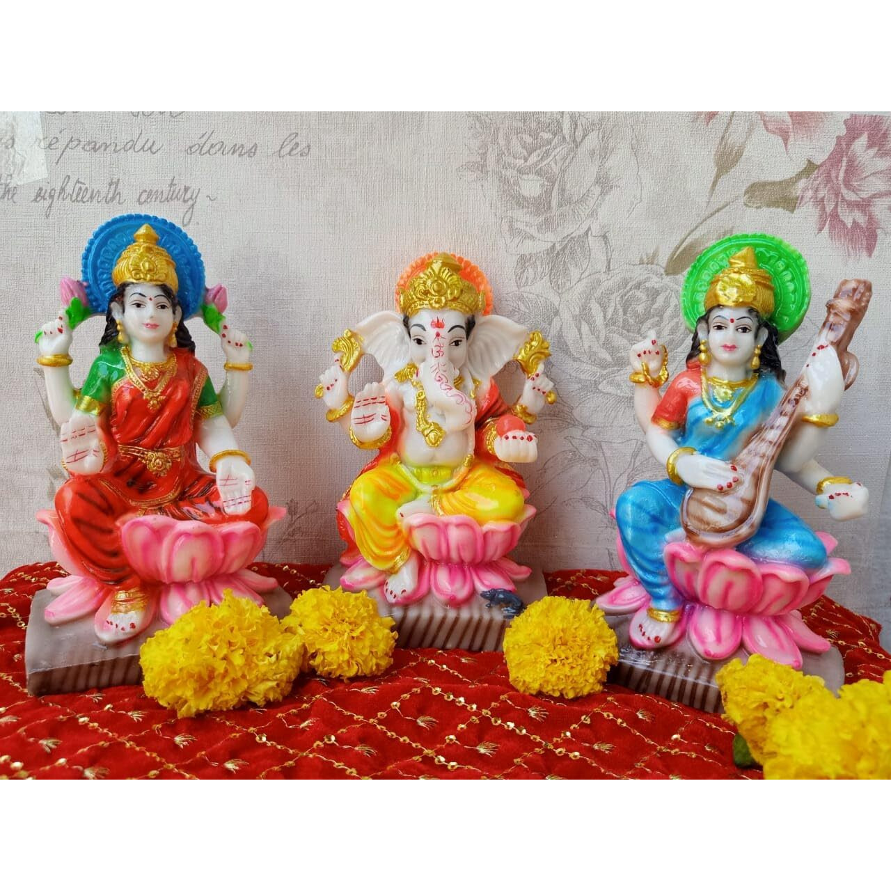 NIRAJ ART Ganesh laxmi sarswati ji set 7 inch for diwali puja Statue Figurine Murti idol Decorative for Home Bedroom Pooja Room Office Table Decoration & Gift Items