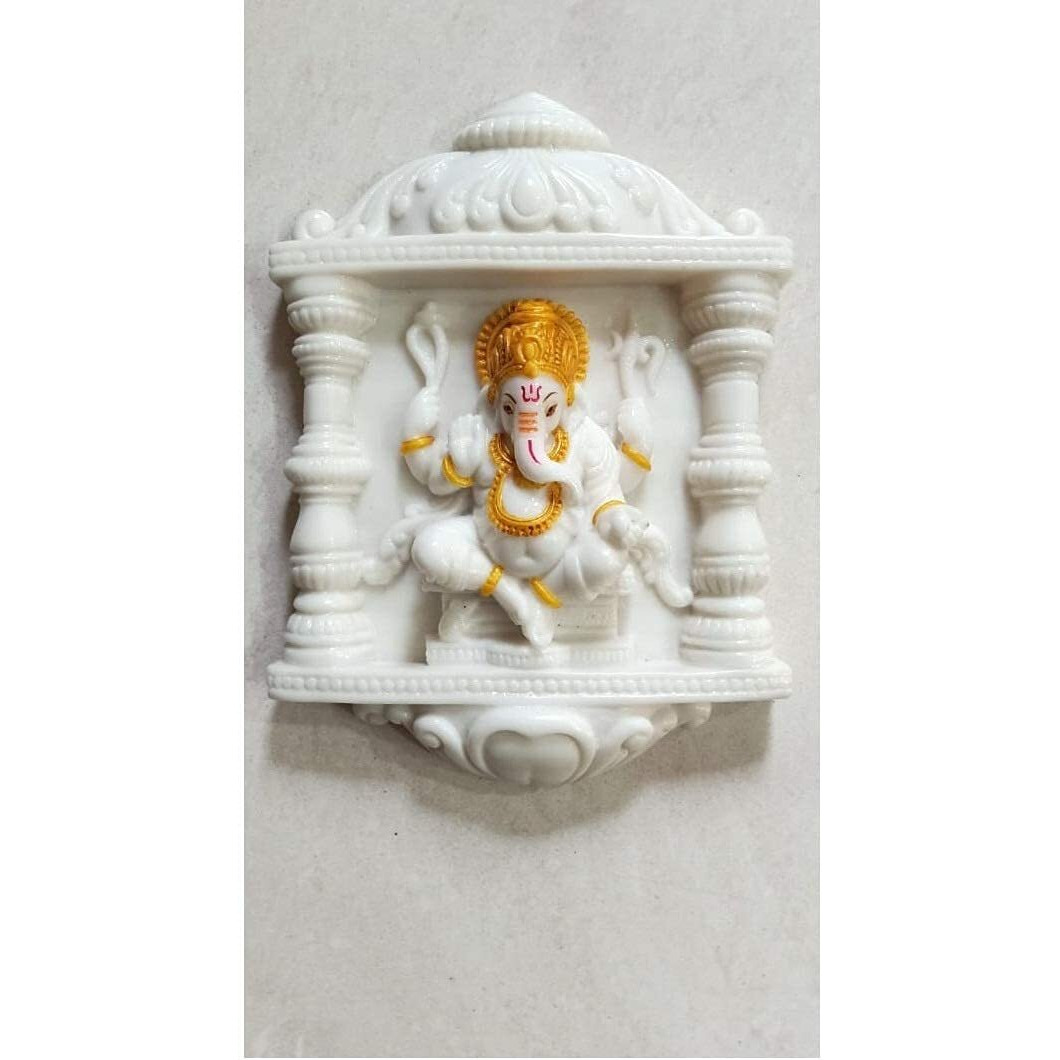 NIRAJ ART Beautifully Handcrafted Marble Ganesh Ji Spiritual Statue Idol for Home Decor Temple Statue Showpiece-Size (7 x 1 x 10 Inch)