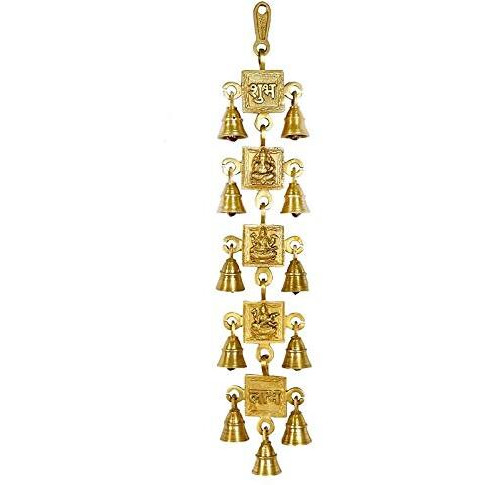 Pick End Now Brass Wall Hanging Lakshmi Ganesh Saraswati Shubh Labh with 11 Bells | Wall Decorative Bell for Home, Office Dcor, Product Dimensions - 10.16 x 2 x 45.72Cm, 900Gm