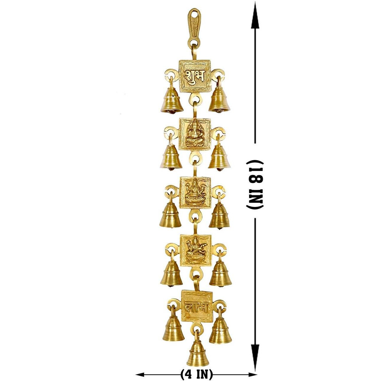 Pick End Now Brass Wall Hanging Lakshmi Ganesh Saraswati Shubh Labh with 11 Bells | Wall Decorative Bell for Home, Office Dcor, Product Dimensions - 10.16 x 2 x 45.72Cm, 900Gm