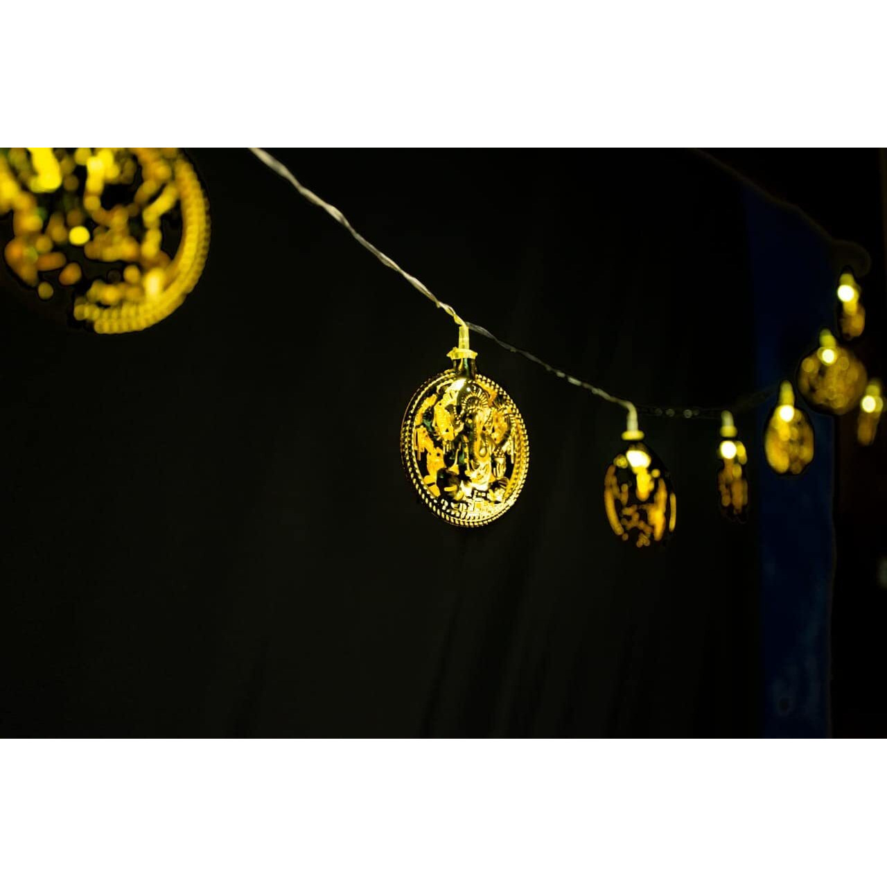 One94Store Ganesh Golden Metal String LED Light 10 LED 3 Meter Metal Fairy Lights for Diwali, Home Decoration Wall Hanging Light (Plug-in, Warm White)