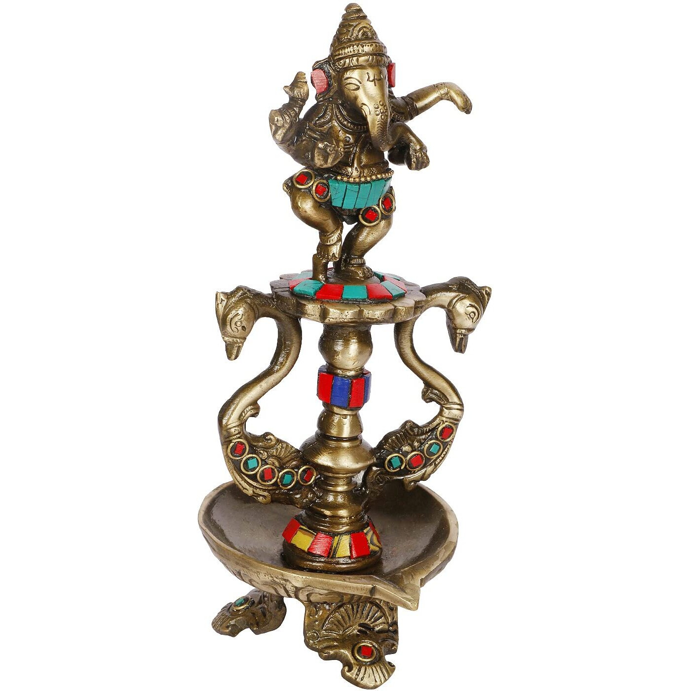 Artvarko Brass Dancing Ganesha Diya Oil Lamp Statue Ganesh on Swan Showpiece Home Pooja Gifts Decor 8 Inch