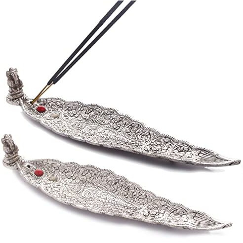 Crafticia Aluminum Incense Holder & Ash Catcher Agarbatti Stand Featuring Ganesh Figurine (9x2 inch) (Sillver, 5)