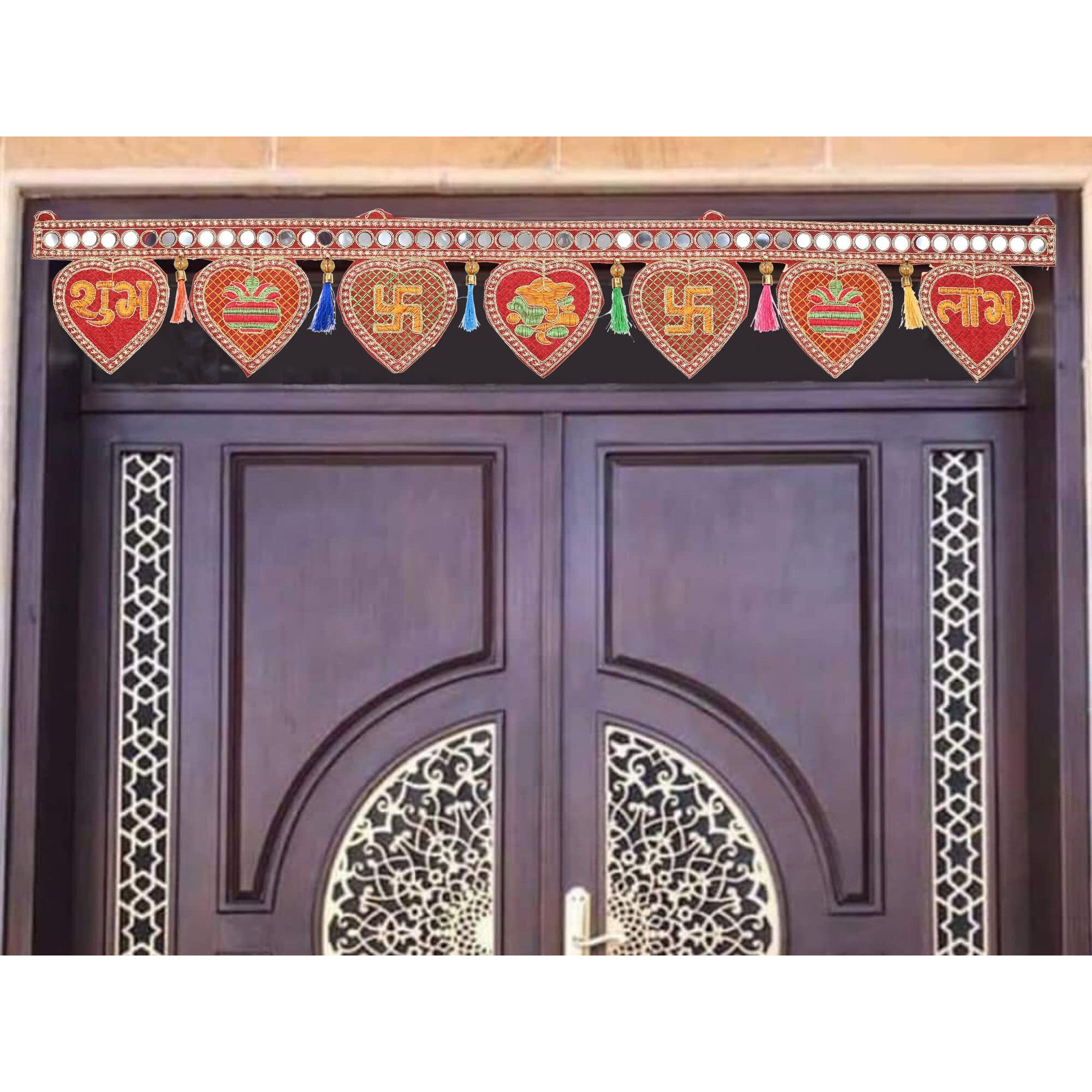 Handmade Shubh Labh Ganesh Main Door Toran for Entrance Pooja Room Swastik Bandhanwar Bandarwal Toranam for Main Door/Wall Hanging Diwali Decoration Toran Multicolor (37 Inches x 5 Inches)