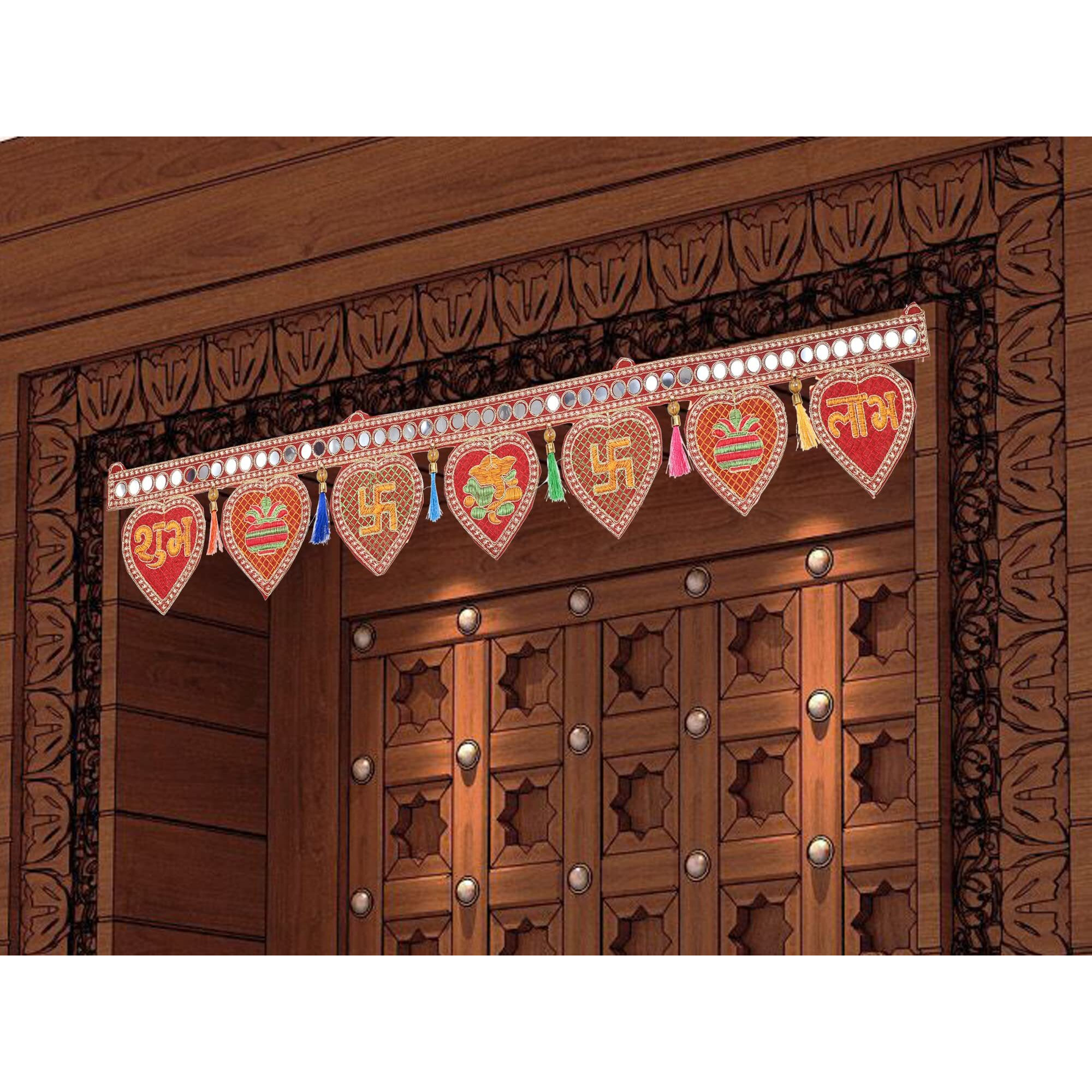 Handmade Shubh Labh Ganesh Main Door Toran for Entrance Pooja Room Swastik Bandhanwar Bandarwal Toranam for Main Door/Wall Hanging Diwali Decoration Toran Multicolor (37 Inches x 5 Inches)