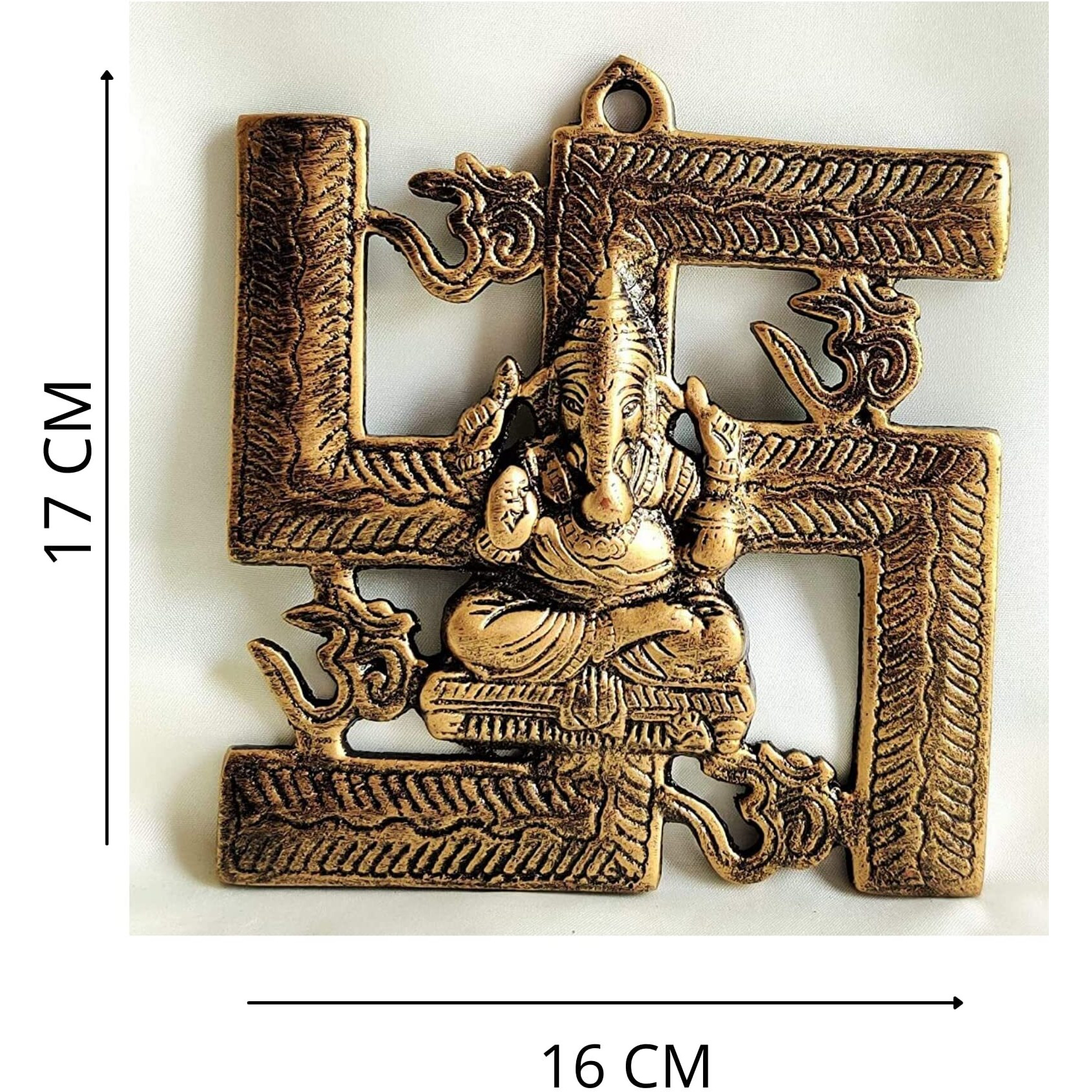 Akriti Brass Art Wares Aluminum Om Ganesh Swastik Wall Hanging For Entrance Door Living Room Temple Idol Pooja|Shubh Labh Copper Gold Gun Metal Statue