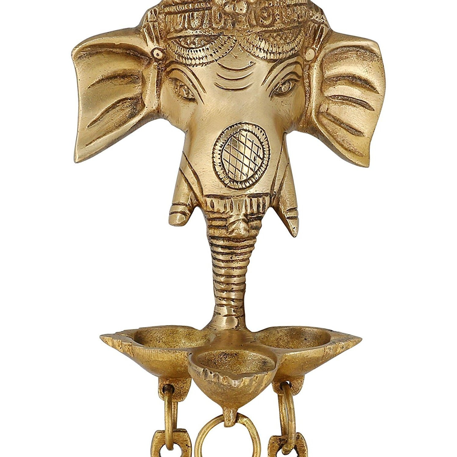 YES I CAN Antique Look Brass Statue/Idol Ganesh Wall Hanging with Diyas and Bells 9.5 Inch, Weight - 700 GMS