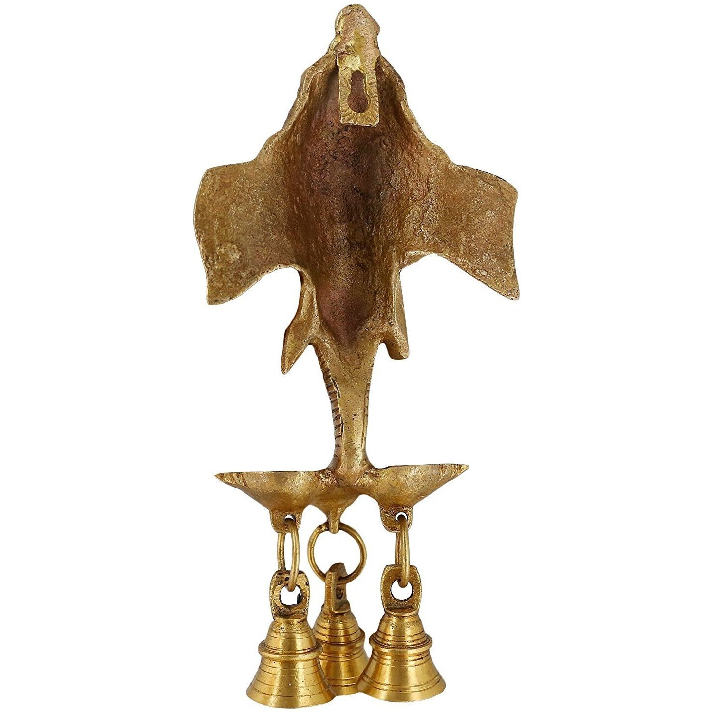 YES I CAN Antique Look Brass Statue/Idol Ganesh Wall Hanging with Diyas and Bells 9.5 Inch, Weight - 700 GMS