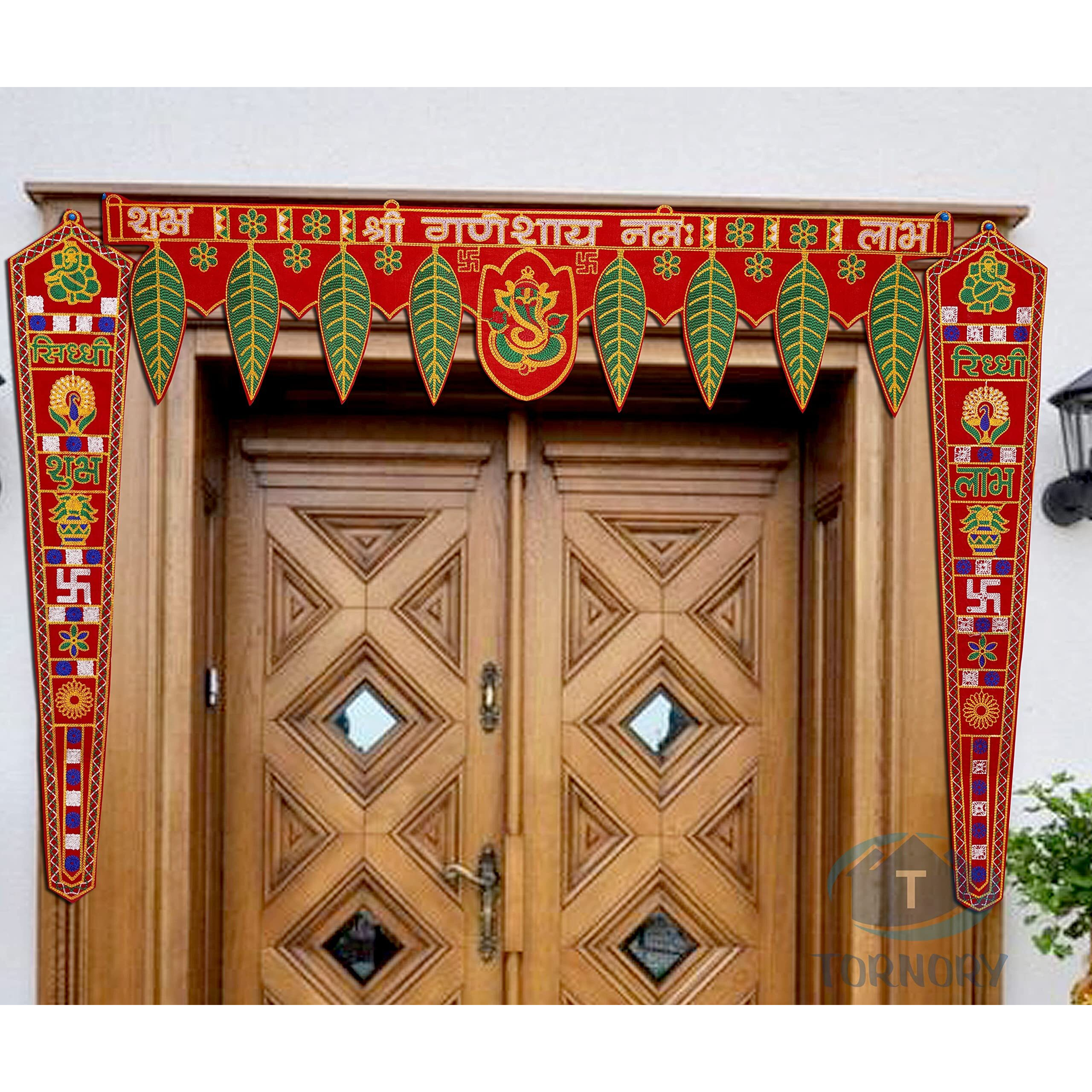 TORNORY Traditional Toran Bandarwal for Entrance Decor/Wall Hanging for Home Decor,Multicolour(37 Inch,Set of 3 Pieces) Ganesh Pan,Ridhdhi Sidhdhi Sakh