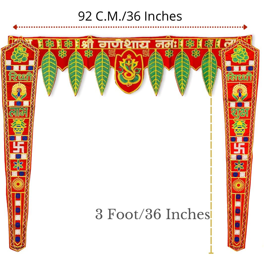 TORNORY Traditional Toran Bandarwal for Entrance Decor/Wall Hanging for Home Decor,Multicolour(37 Inch,Set of 3 Pieces) Ganesh Pan,Ridhdhi Sidhdhi Sakh