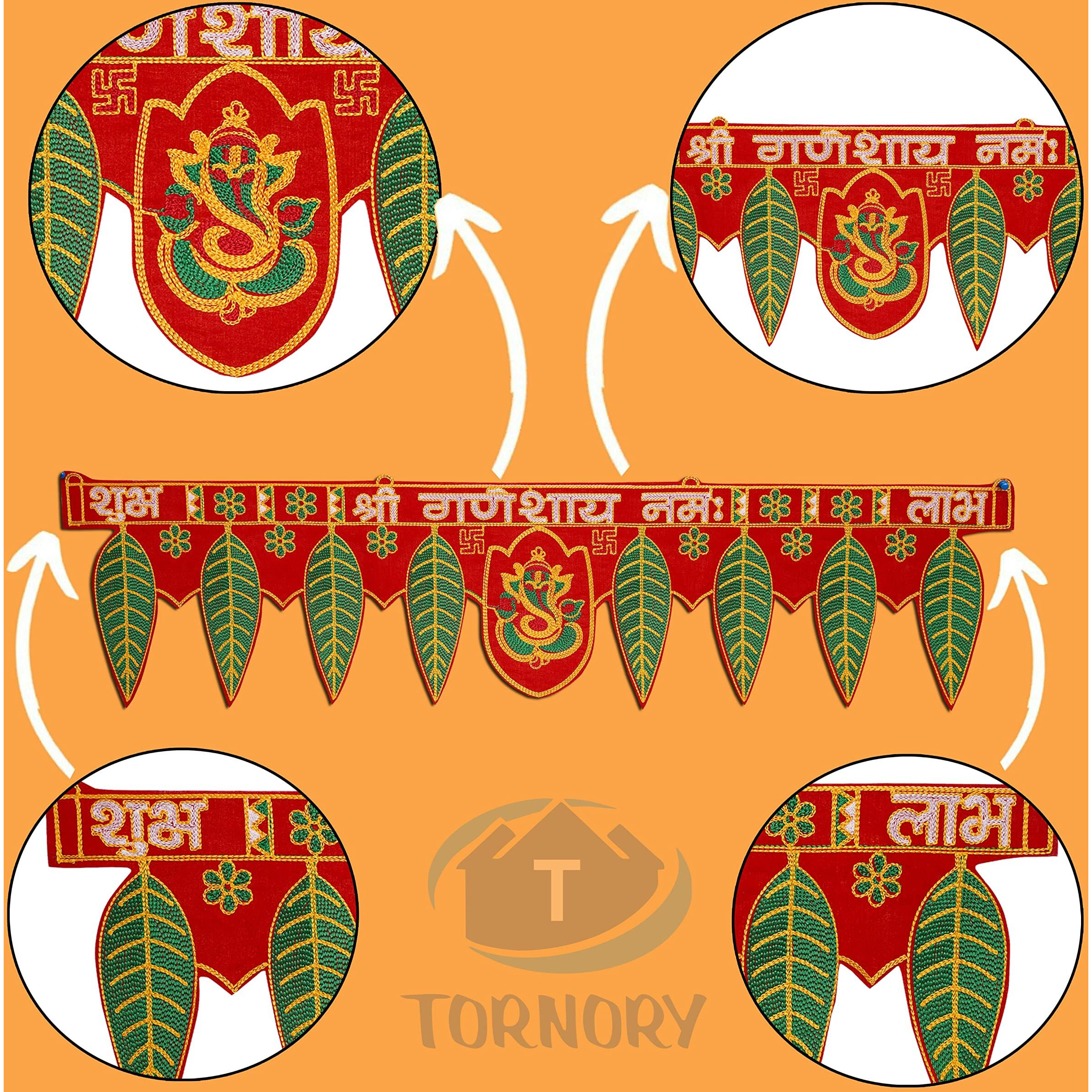 TORNORY Traditional Toran Bandarwal for Entrance Decor/Wall Hanging for Home Decor,Multicolour(37 Inch,Set of 3 Pieces) Ganesh Pan,Ridhdhi Sidhdhi Sakh