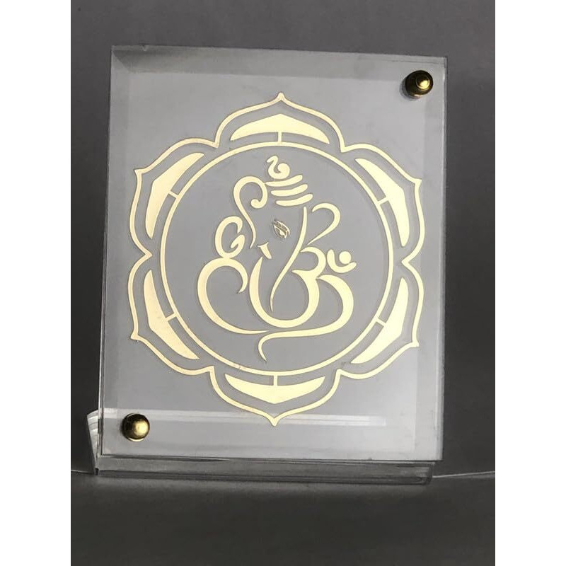 shree kreations Gold Plated Ganesh Ji Photo Frame On Imported Virgin Acrylic Sheet For Car Dashboard Table Top