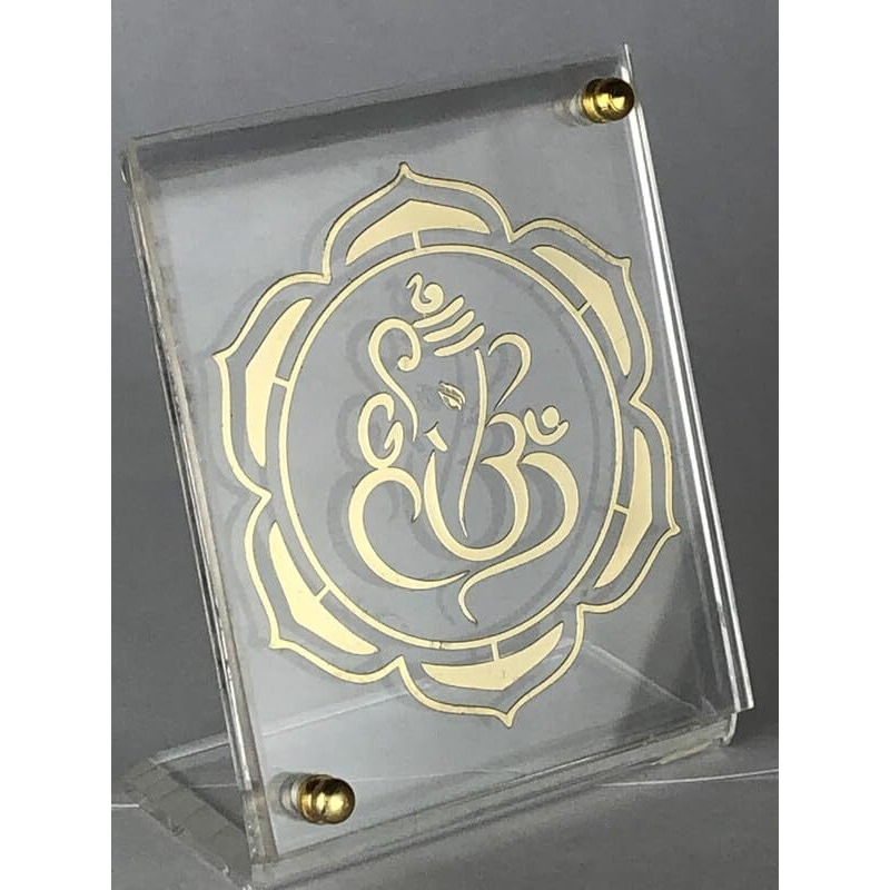 shree kreations Gold Plated Ganesh Ji Photo Frame On Imported Virgin Acrylic Sheet For Car Dashboard Table Top