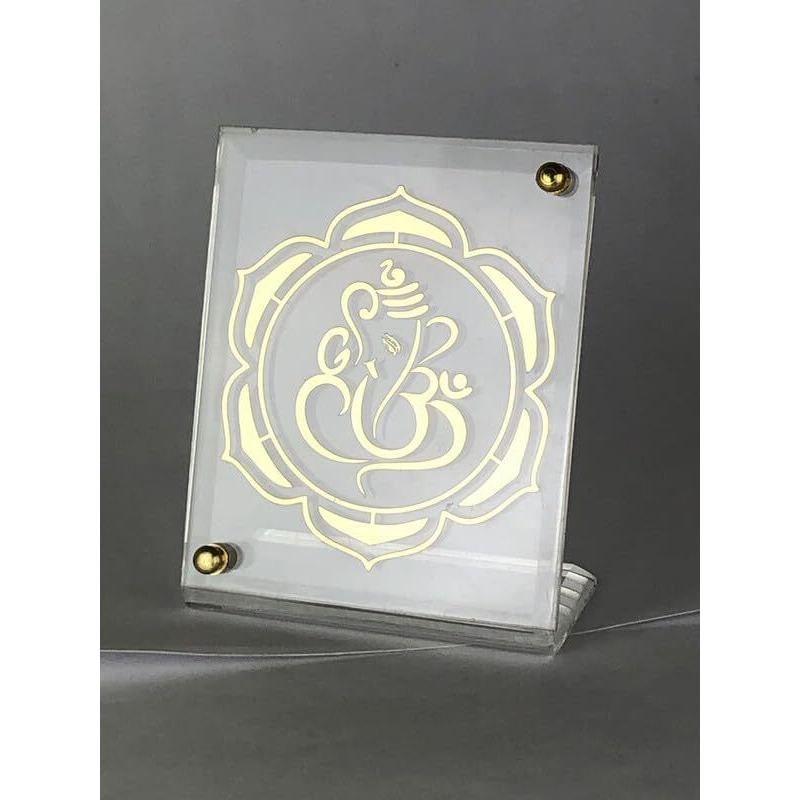 shree kreations Gold Plated Ganesh Ji Photo Frame On Imported Virgin Acrylic Sheet For Car Dashboard Table Top