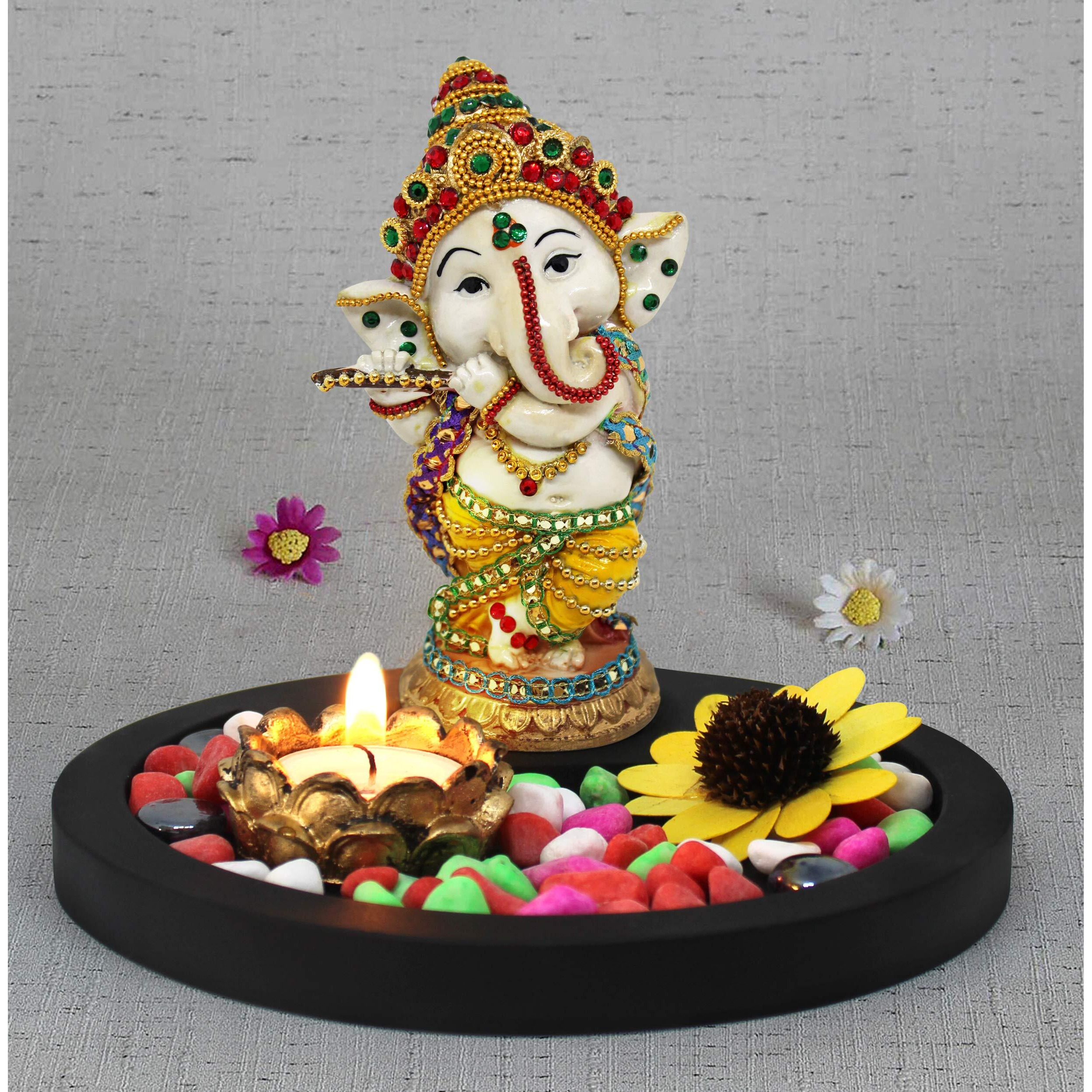 TIED RIBBONS Polyresin Lord Ganesh Idol - Decorations Items for Home Pooja Room Gifts, Multicolor