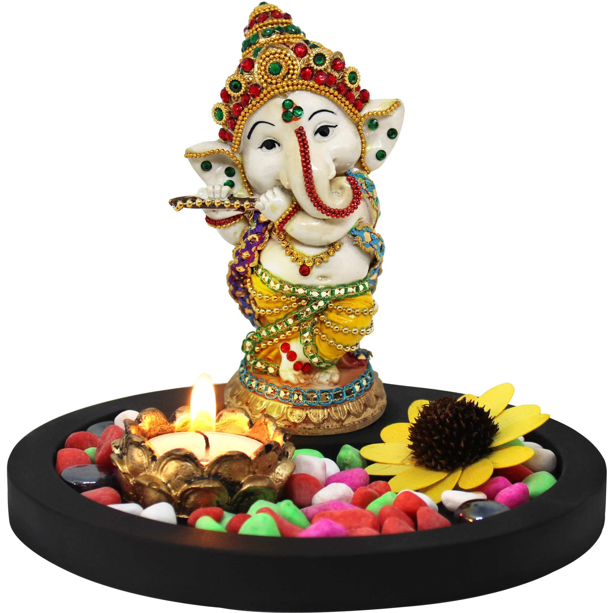 TIED RIBBONS Polyresin Lord Ganesh Idol - Decorations Items for Home Pooja Room Gifts, Multicolor