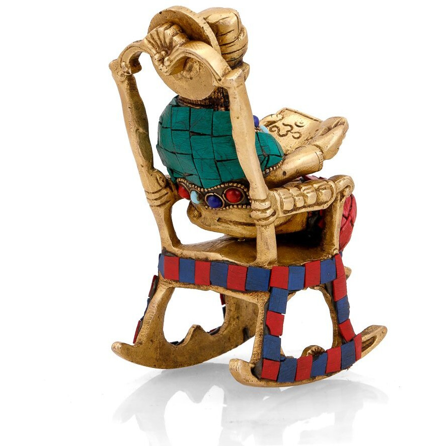 Collectible India Brass Ganesh Sitting On Chair Sculpture, 6 Inches Height, Multicolour, (GTS190)