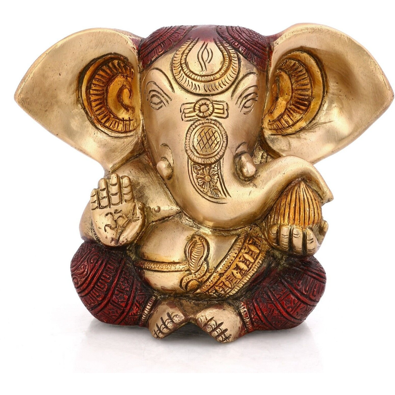 Collectible India Brass Ganesha Idol Ganesh Sitting statue Long Ear Showpiece Figurine for home temple decoration