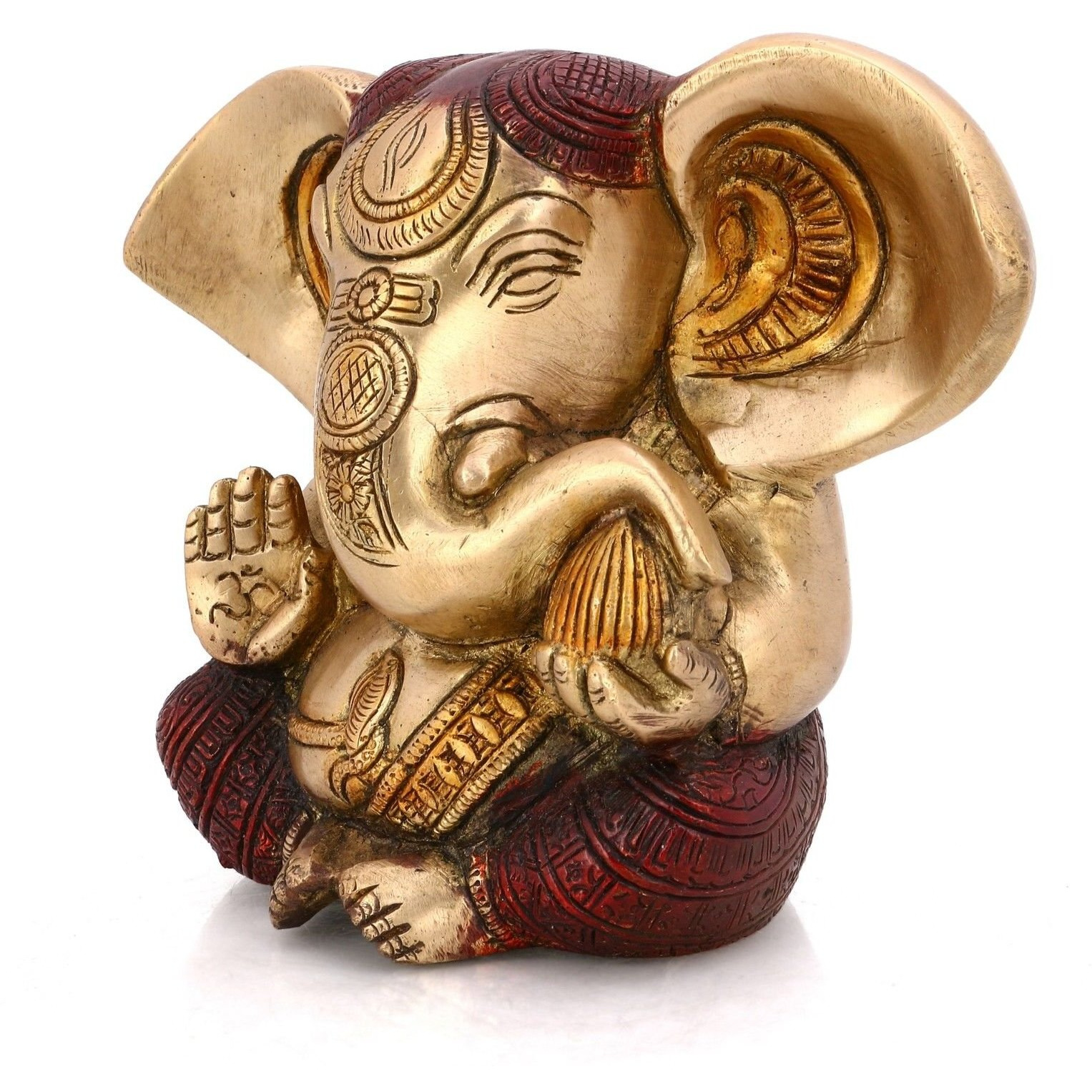 Collectible India Brass Ganesha Idol Ganesh Sitting statue Long Ear Showpiece Figurine for home temple decoration