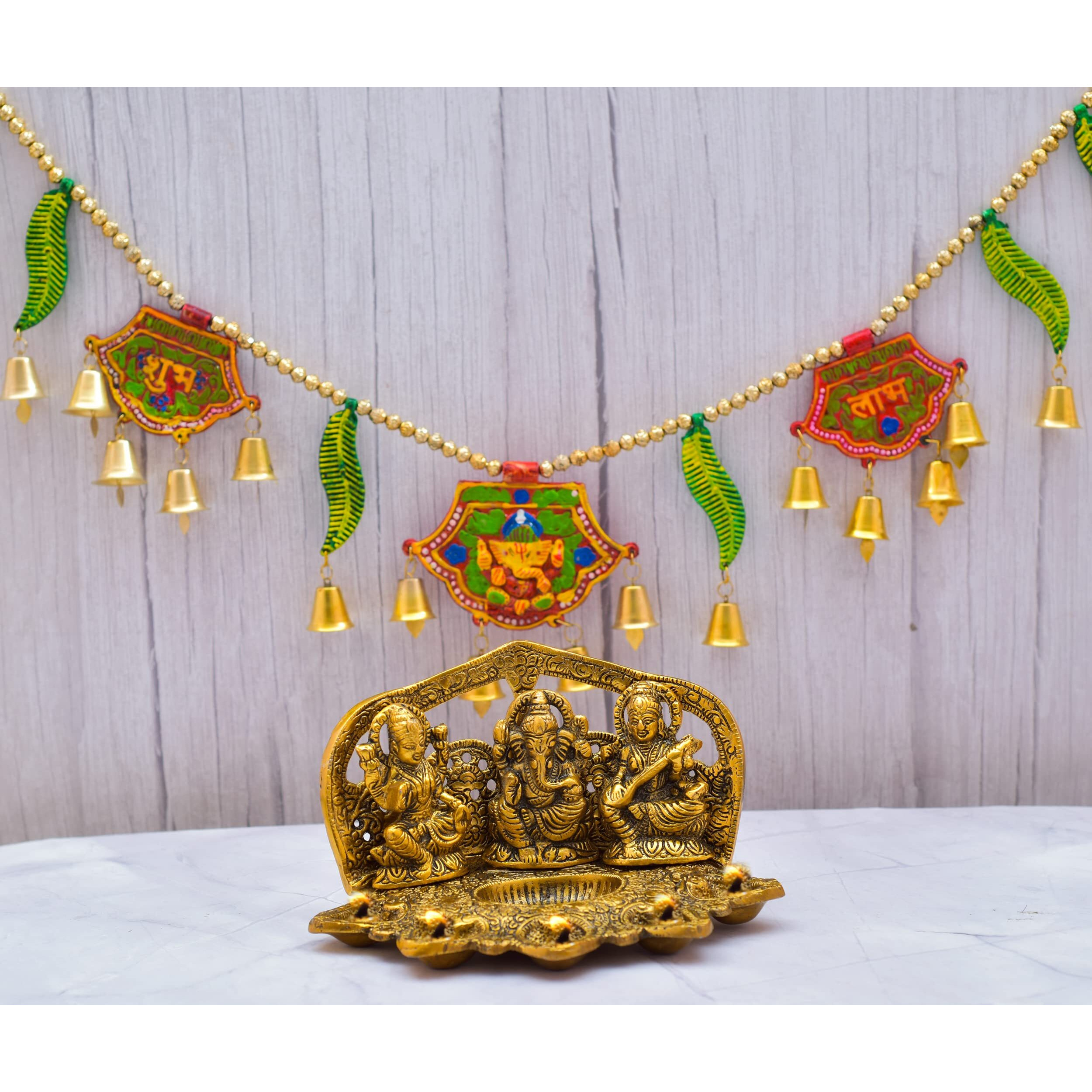 Nirmal Handicraft Laxmi Ganesh Saraswati Idol and Toran Free - Lakshmi Ganesh Murti Diwali Home Decoration Items Lakshmi Ganesh for Diwali puja Laxmi Ganesha Murti and Bandarwal (Toran) Free