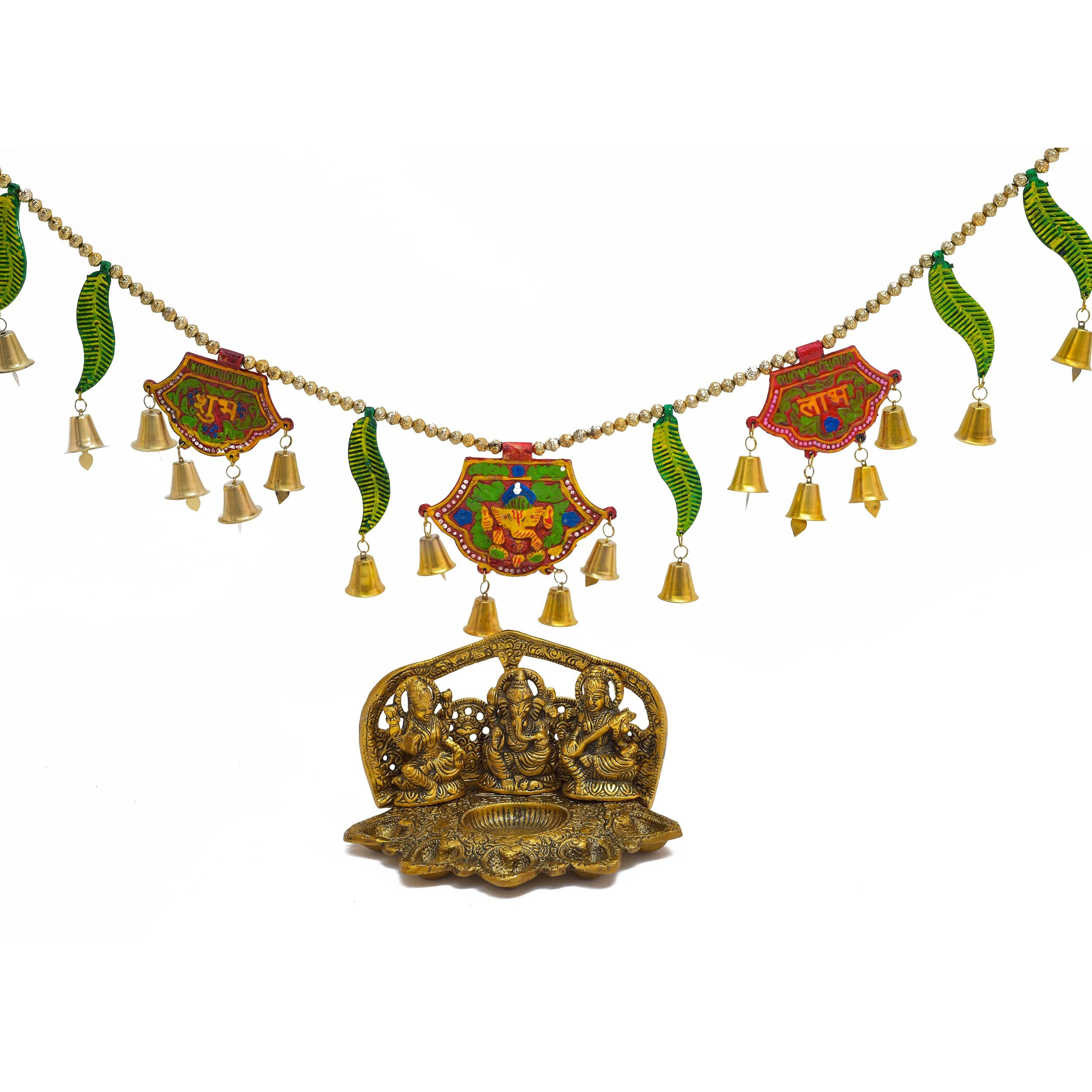 Nirmal Handicraft Laxmi Ganesh Saraswati Idol and Toran Free - Lakshmi Ganesh Murti Diwali Home Decoration Items Lakshmi Ganesh for Diwali puja Laxmi Ganesha Murti and Bandarwal (Toran) Free