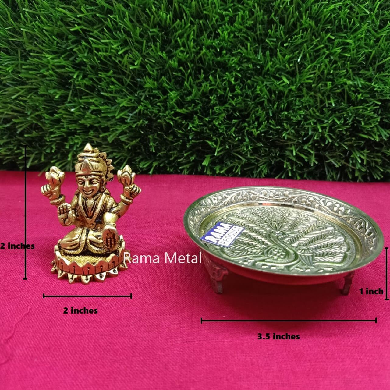 RAMA METAL Ganesh and Lakshmi Statue with CHOWKI Stand