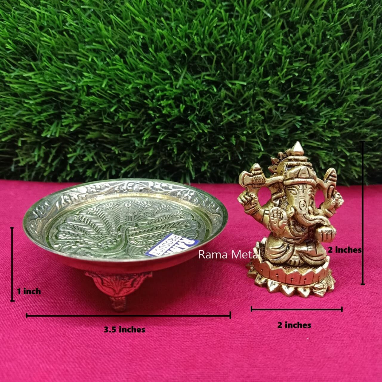 RAMA METAL Ganesh and Lakshmi Statue with CHOWKI Stand