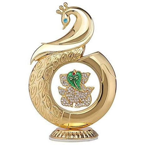 Starvis Gold Plated Brass Peacock Shape Ganesh Car Dashboard God Hindu Religious Showpiece/Idol (16 cm)