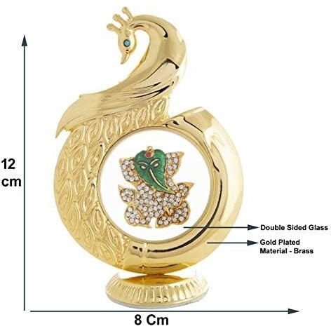 Starvis Gold Plated Brass Peacock Shape Ganesh Car Dashboard God Hindu Religious Showpiece/Idol (16 cm)