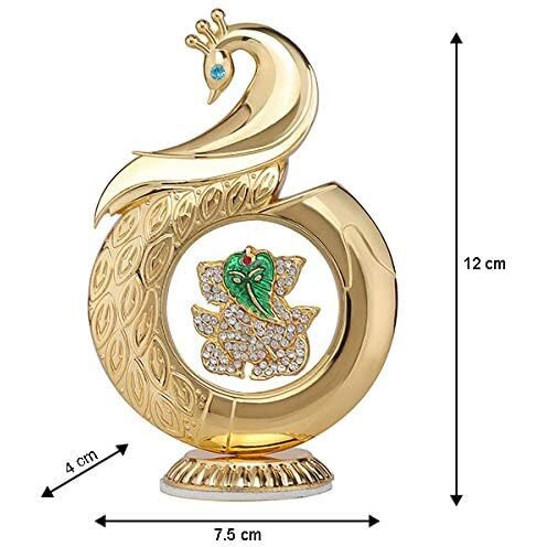 Starvis Gold Plated Brass Peacock Shape Ganesh Car Dashboard God Hindu Religious Showpiece/Idol (16 cm)