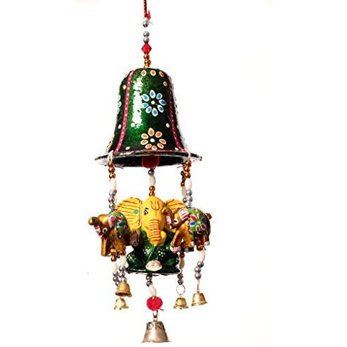 DreamKraft Handikrafts Paper Mache Big Bell with Ganesh & Elephant Decorative Wall Door Hanging Elephant Latkan Toran Jhumar for Temple Decoration Traditional Rajasthani Decorative Items for Diwali