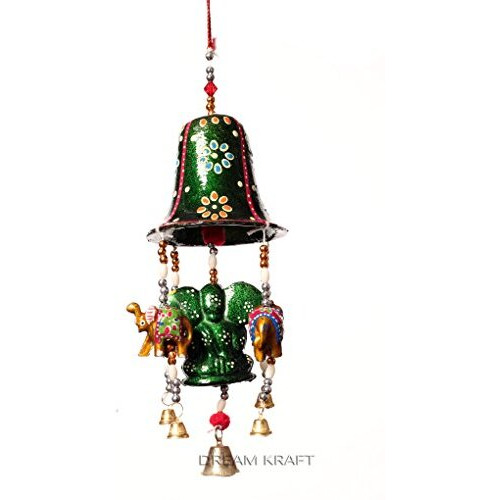 DreamKraft Handikrafts Paper Mache Big Bell with Ganesh & Elephant Decorative Wall Door Hanging Elephant Latkan Toran Jhumar for Temple Decoration Traditional Rajasthani Decorative Items for Diwali