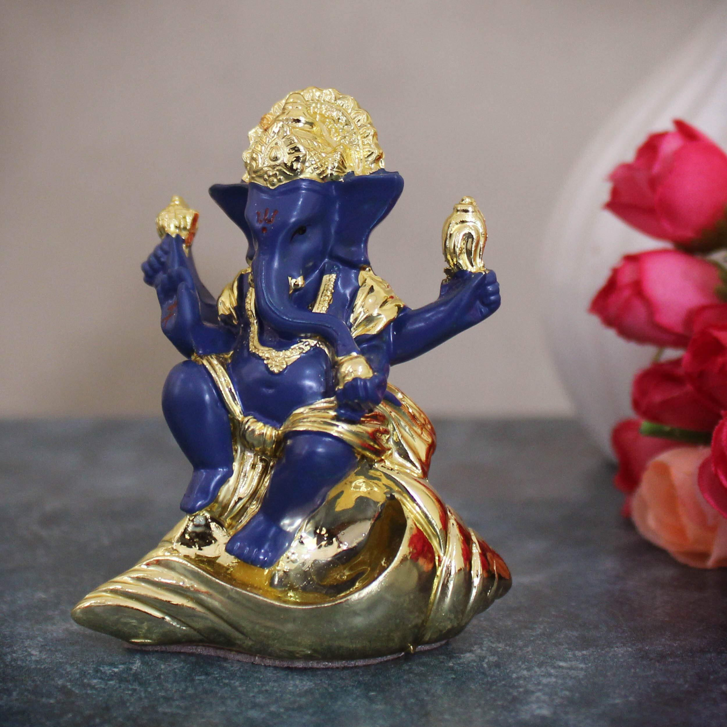 TIED RIBBONS Resin Gold Plated Ganesh Idol (7.9 cm x 6 cm, Multicolour) - for Car Dashboard