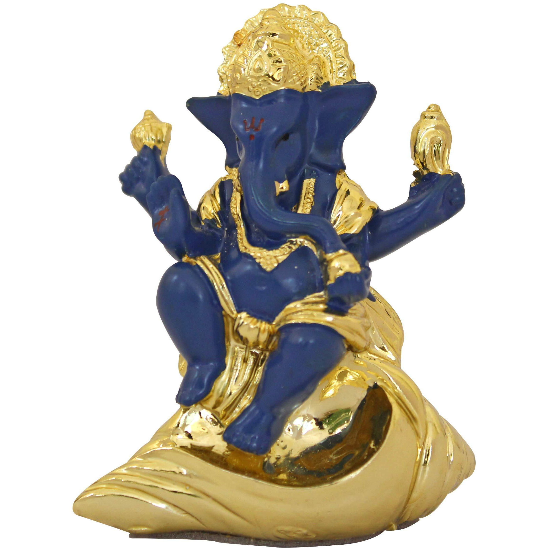 TIED RIBBONS Resin Gold Plated Ganesh Idol (7.9 cm x 6 cm, Multicolour) - for Car Dashboard