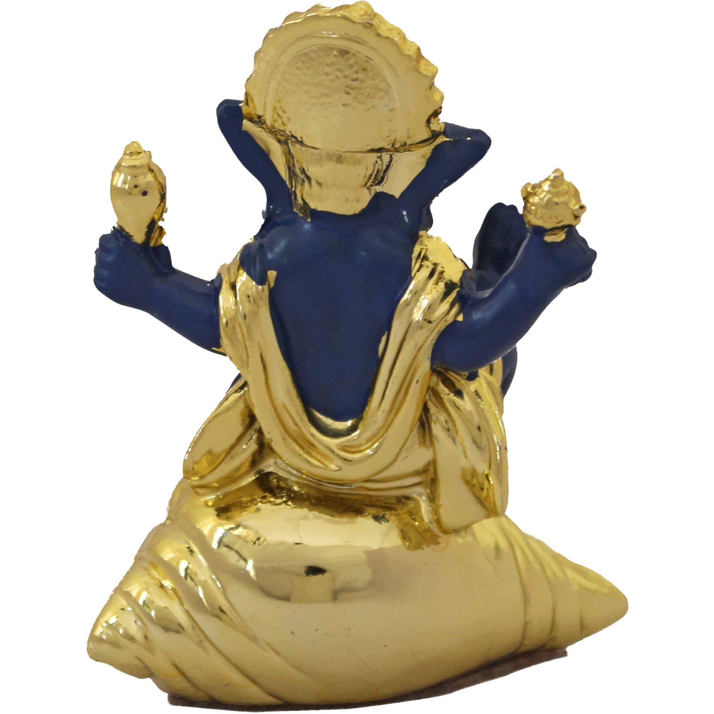 TIED RIBBONS Resin Gold Plated Ganesh Idol (7.9 cm x 6 cm, Multicolour) - for Car Dashboard