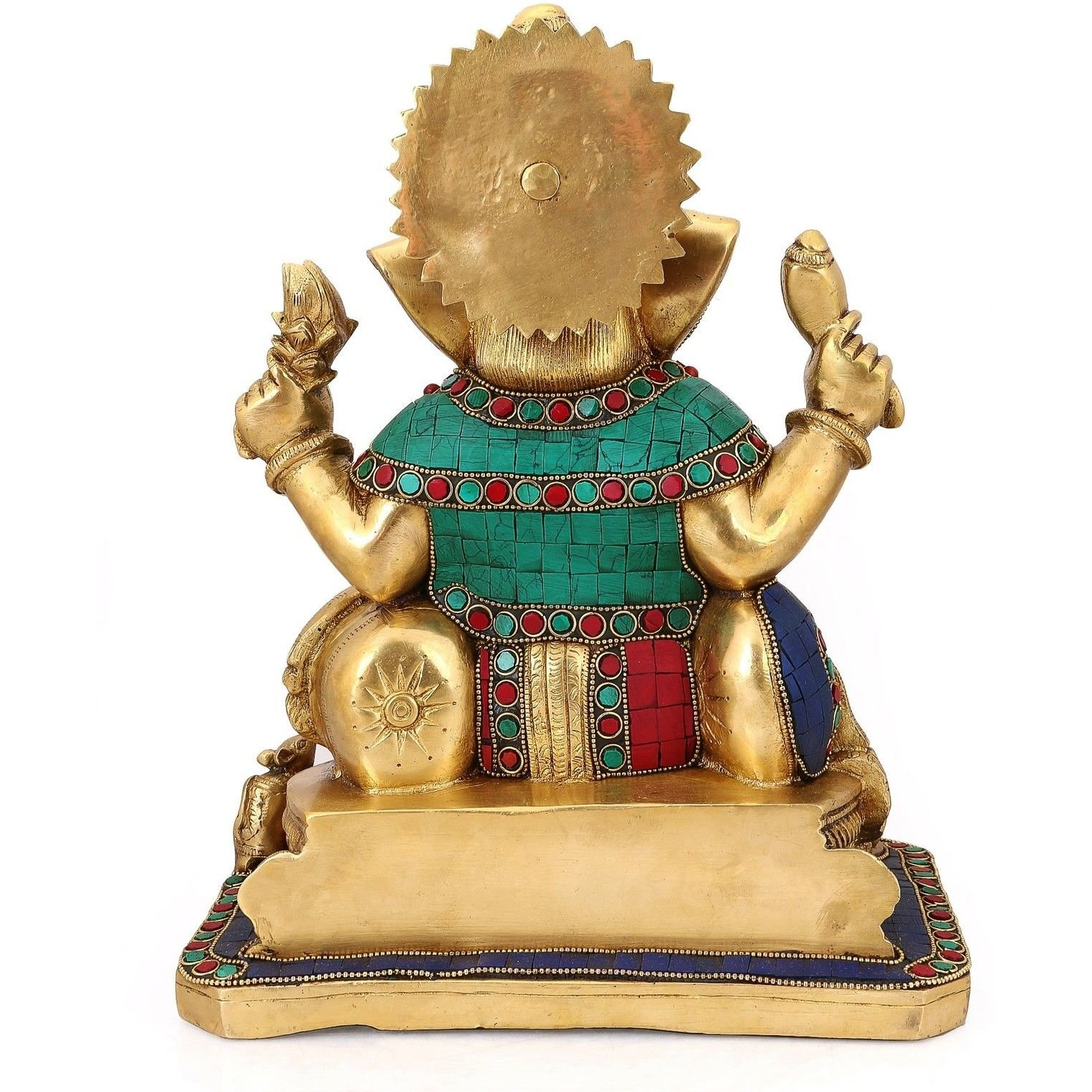 Collectible India 13 Large Ganesh Idol Lord Brass Statue Turquoise Handcarved Colorful Deity Elephant God Ganesha Vinayak Figurine Wedding Gifts