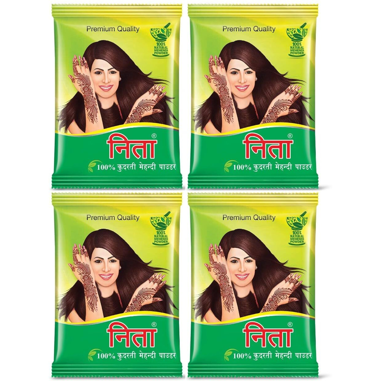 Neeta Mehendi Powder 100g Pack of 4, 100% Natural Henna Mehandi Powder for Hair, Hand & Feet
