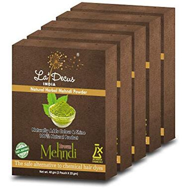 LaDecus INDIA Natural Herbal Organic Mehendi Powder for Hair with Medicinal Herbs - Pack of 5 (Each 40 gm, Brown)