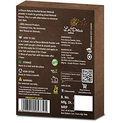 LaDecus INDIA Natural Herbal Organic Mehendi Powder for Hair with Medicinal Herbs - Pack of 5 (Each 40 gm, Brown)