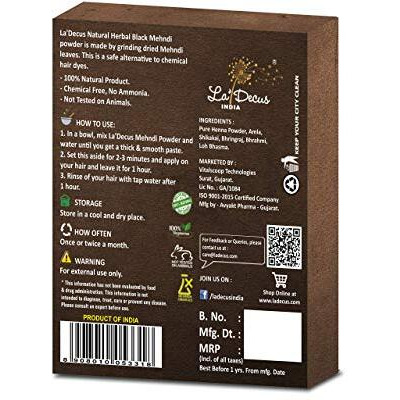 LaDecus INDIA Natural Herbal Organic Mehendi Powder for Hair with Medicinal Herbs - Pack of 5 (Each 40 gm, Black)