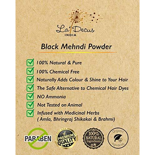 LaDecus INDIA Natural Herbal Organic Mehendi Powder for Hair with Medicinal Herbs - Pack of 5 (Each 40 gm, Black)