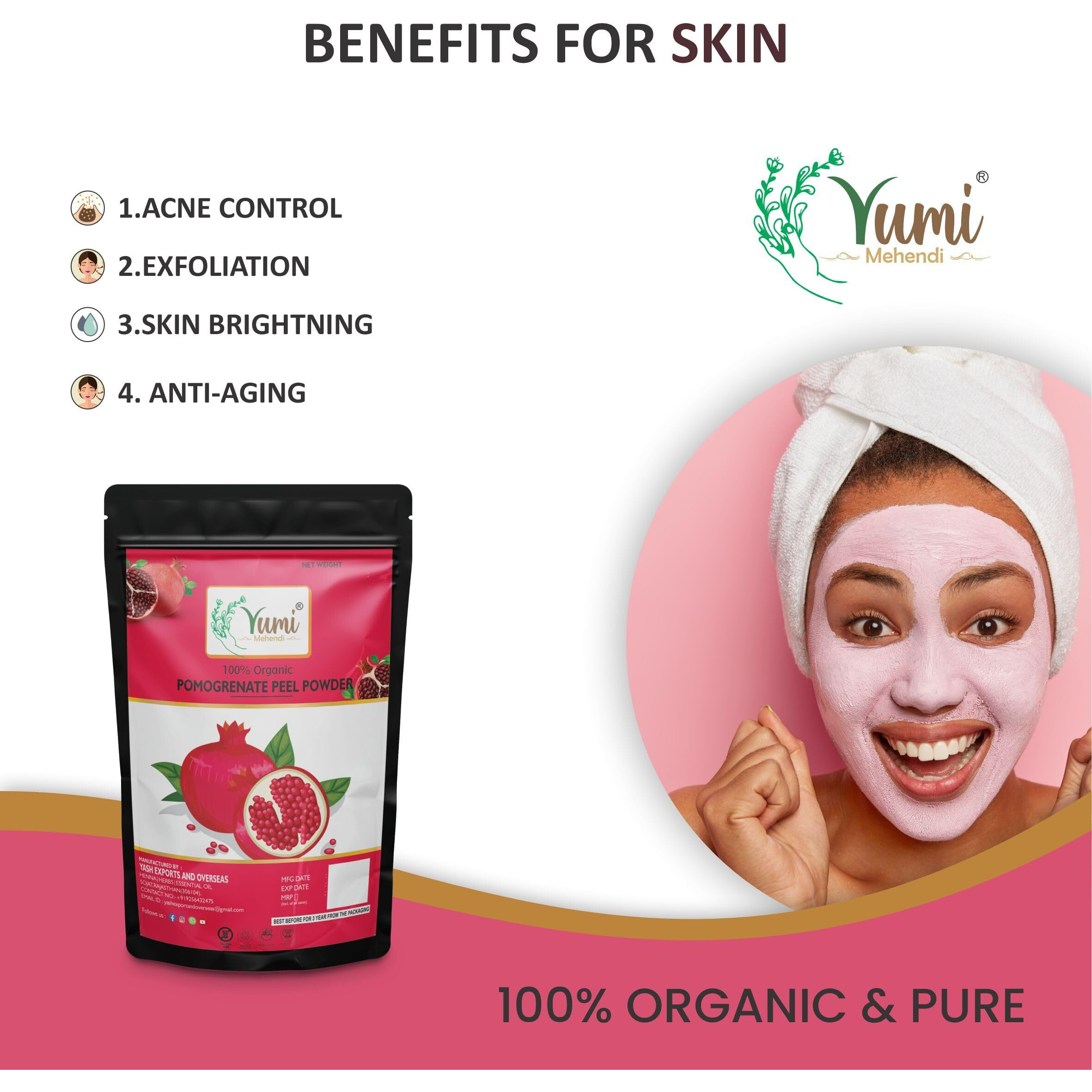 Yumi Mehendi Organic Natural Mulethi Powder For Face Pack, Hair Pack, Pure Fullers Earth For Soft and Glowing Skin, Bentonite Clay - 100g (Anar)
