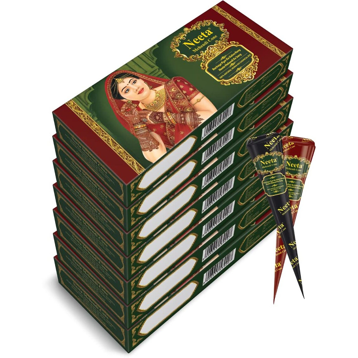 Neeta Mehendi Cones for Hand 4 Pc in 1 Box (Pack of 7) Bridal Mehndi Cones Natural Mehendi Cone for Wedding, Hand Designing, Reddish Brown Color Long Lasting Niddle Cones for Women