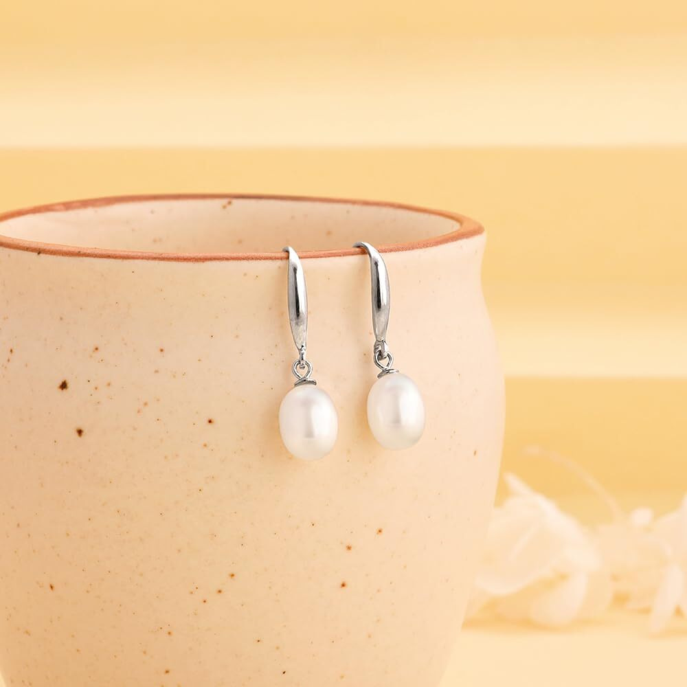GIVA 925 Sterling Silver Original Freshwater White Pearl Drop Earrings | Valentines Gift For Girlfriend ,Studs To Gift WomenS&GirlS | With Certificate Of Authenticity And 925 Stamp|6 Month Warranty
