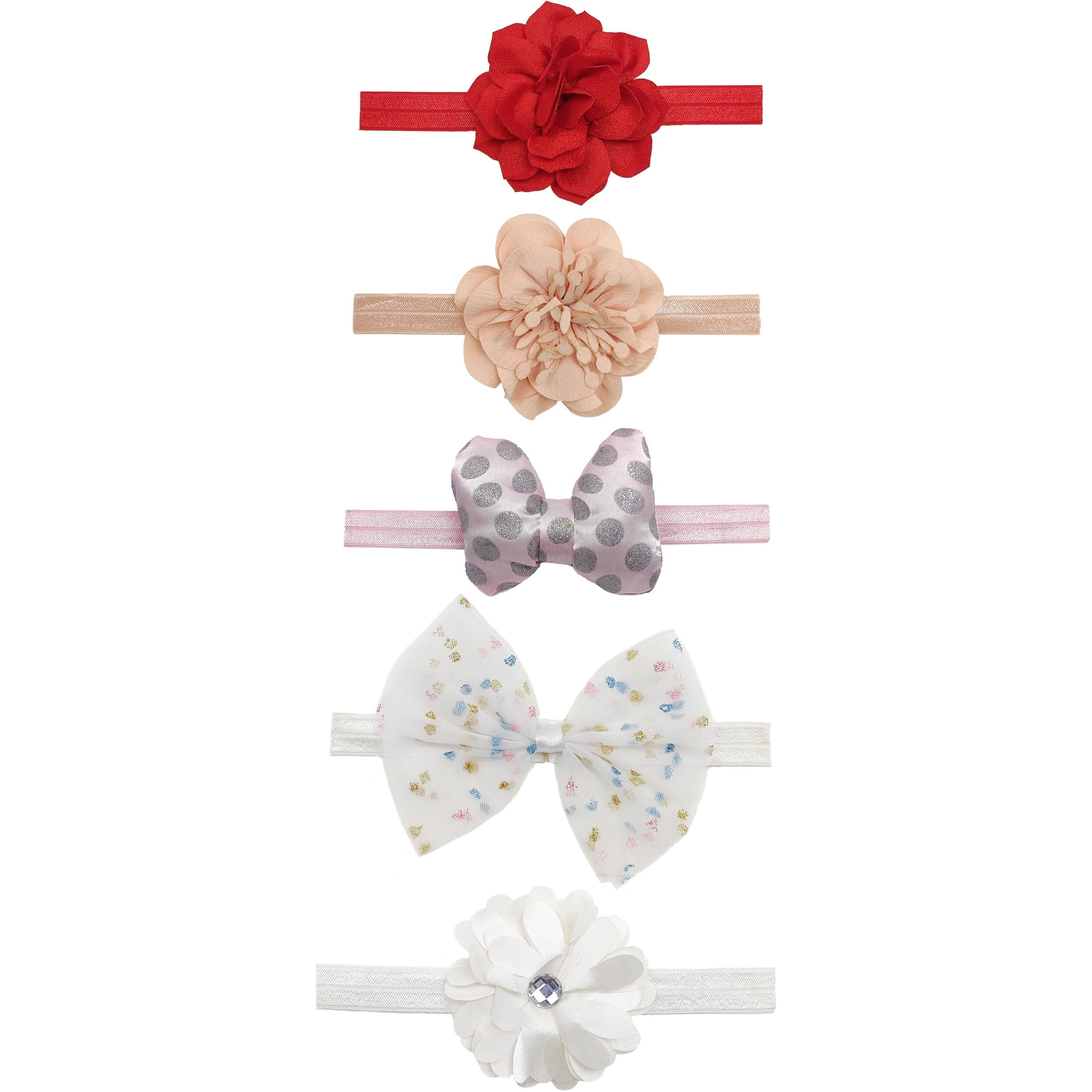 ANNA CREATIONS Premium Designer Soft Flower Bow Hairband Headband Hair Accessories For Baby Girls, Baby Girl Kids Hairband Headbands Elastic Hair Accessory, Pack Of 5 - Multicolor