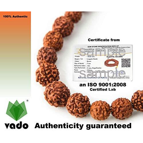 Vado 5 Mukhi Rudraksha Mala 108 Beads with Certificate 7 mm Brown