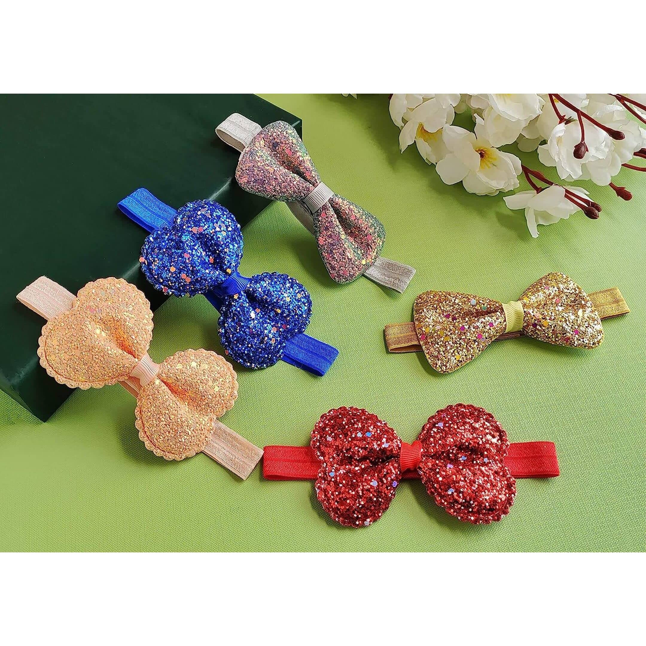 ANNA CREATIONS Baby Girls Super Stretchy Soft multi-colored kids premium elastic hair bows headband For Girl (5 Pcs)