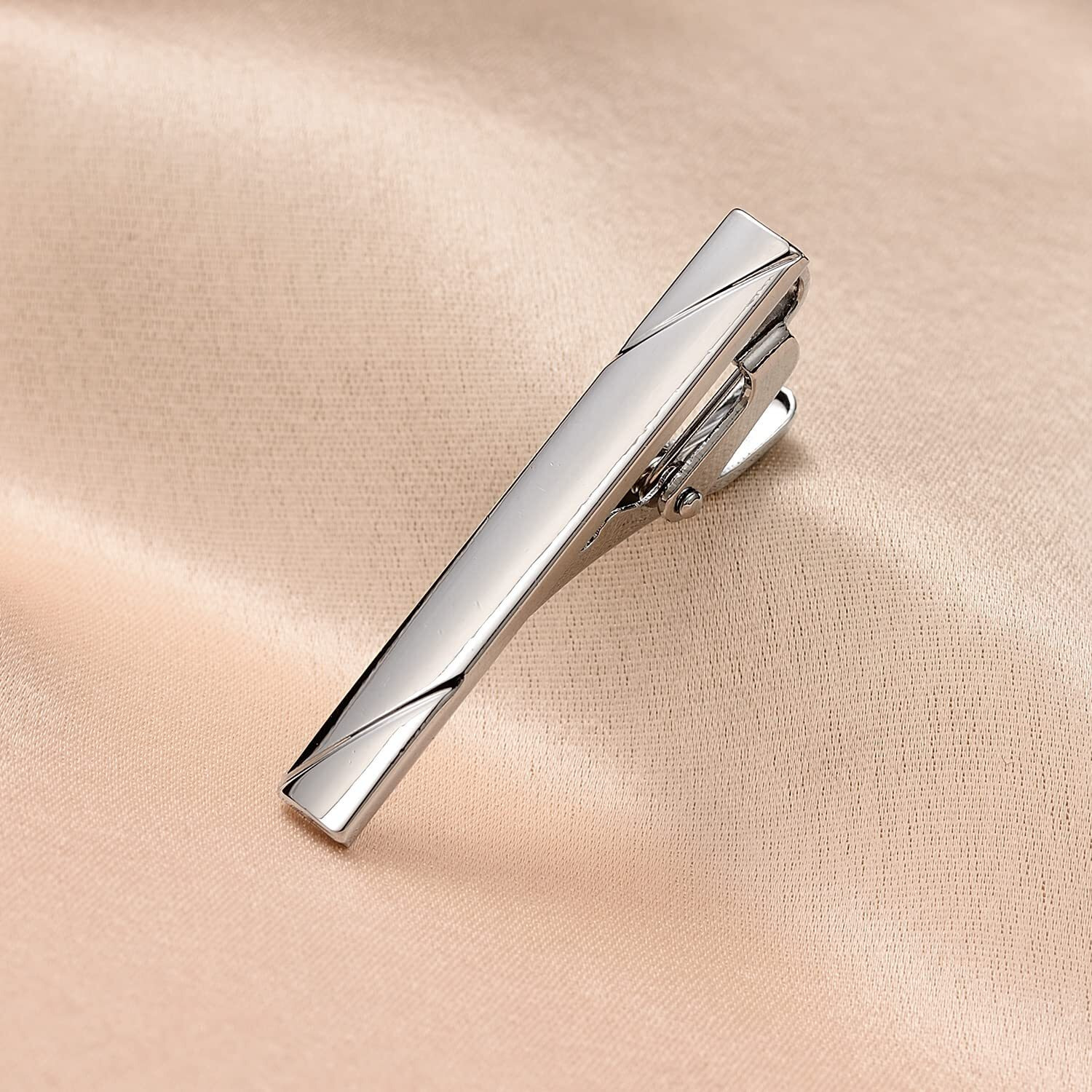 UJOY Mens Tie Pin Bar Short Size Enamel Silver Classic Mens Fashion Accessories (Shinny) 45mm
