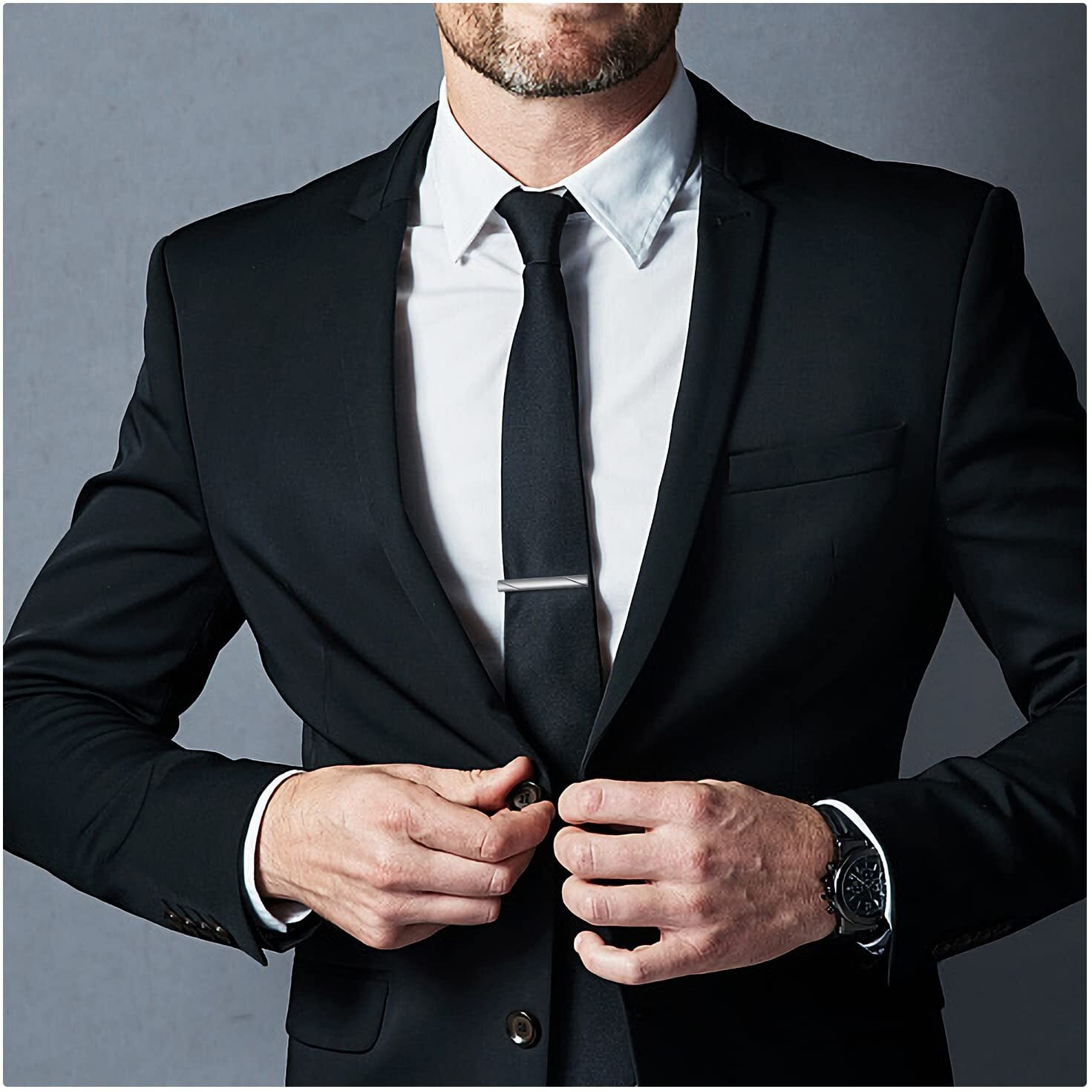 UJOY Mens Tie Pin Bar Short Size Enamel Silver Classic Mens Fashion Accessories (Shinny) 45mm